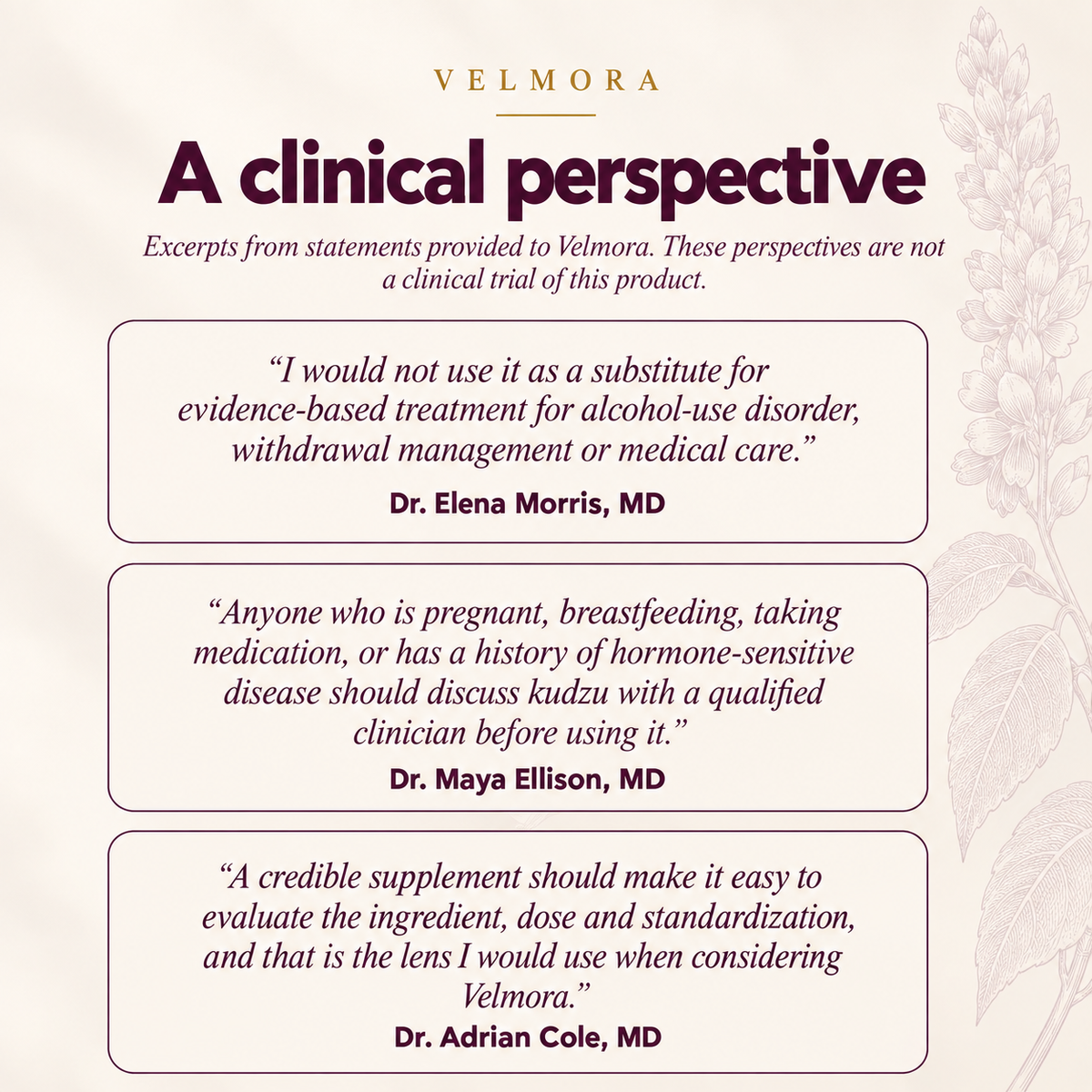 A clinical perspective. Cautionary statements from Dr. Elena Morris, Dr. Maya Ellison and Dr. Adrian Cole.